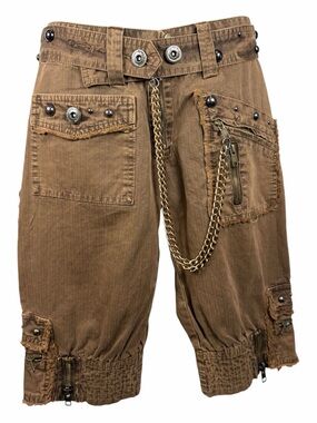 Y2K Studded Cargo Shorts Distressed Pockets Chain Cyberpunk Mall Goth S Low Rise